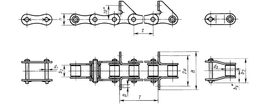 Приводные цепи Транспортерные длиннозвенные Тип 2 Исполнение 1 ТРД-38-3000-2-1-6-Т